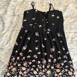 Floral Black Tank Top with Button Detail